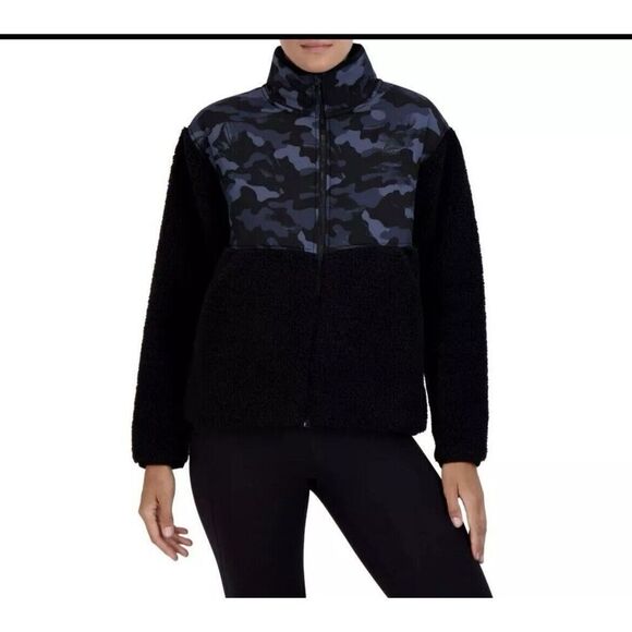 Reebok Women's Super Soft Gravity Sherpa Jacket with Pockets SizeM Black /Grey - Picture 1 of 11